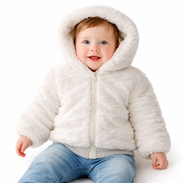 صورة جاكيت أولادي فرو أبيض بغطاء رأس (Koton)
