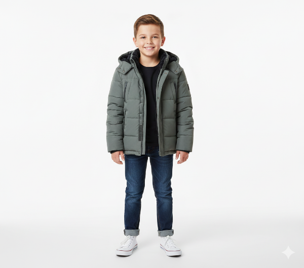 صورة جاكيت أولادي أخضر زيتي بغطاء رأس (Koton)