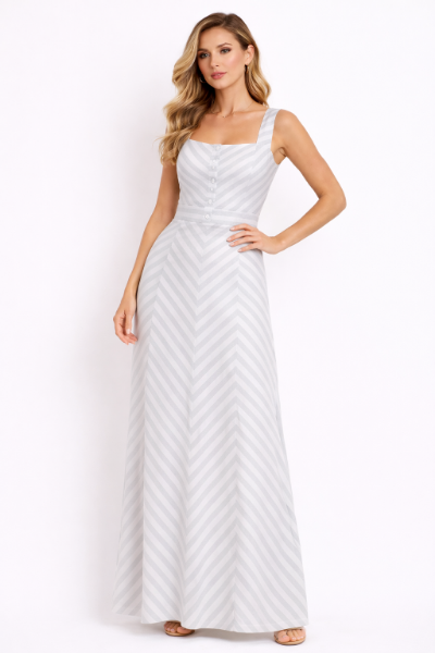 صورة فستان مارسينو رمادي فاتح بخطوط بيضاء