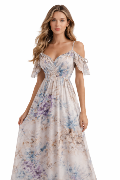 صورة فستان مارسينو أوف وايت بزهور باستيل