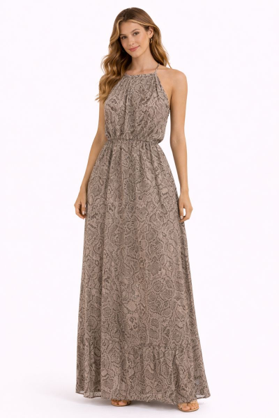 صورة فستان  زيتوني نقشة ثعبان ستايل هالتر (Guess)