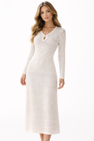 صورة فستان مارسينو فستان تريكو مفرغ أبيض طويل.