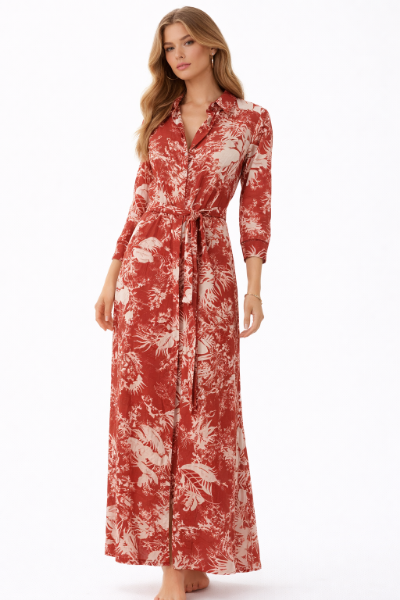 صورة فستان مارسينو فستان مشجر طويل برباط خصر.