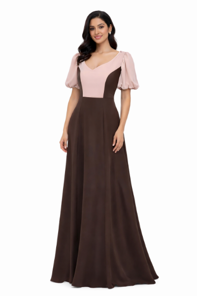 صورة فستان مارسينو فستان طويل بيج وبني