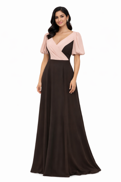 صورة فستان طويل بيج وبني(GUESS)