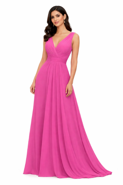 صورة فستان مارسينو فستان سهرة فوشيا بفتحة V.