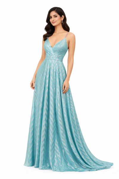 صورة فستان مارسينو فستان بليسيه تركواز لامع وأنيق