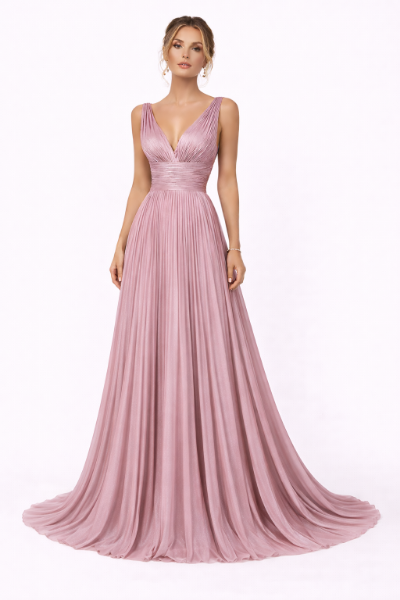 صورة فستان وردي ميتاليك بفتحة صدر (Guess)