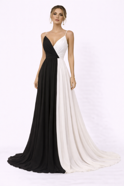 صورة فستان كلاسيكي أنيق أبيض وأسود (Guess)