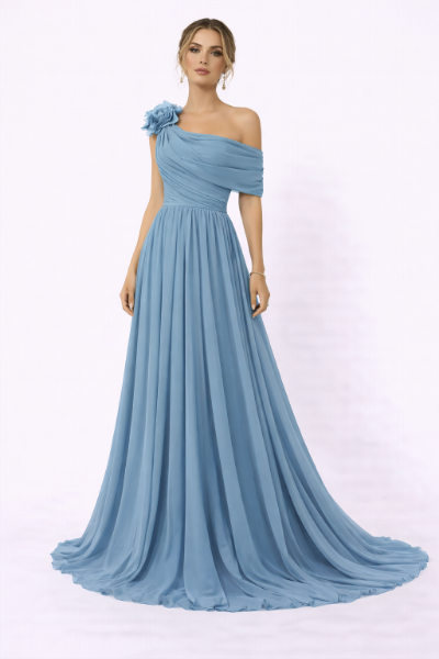 صورة فستان مارسينو  فستان شيفون بكتف واحد مزين بوردة بارزة(Guess)