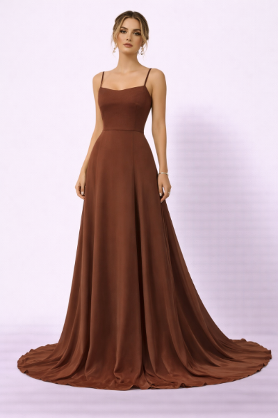 صورة فستان بني ناعم بحمالات رفيعة(Guess)