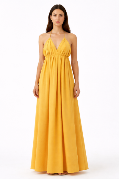 صورة فستان مارسينو أصفر خردلي أنيق شيفون ناعم(GUESS)