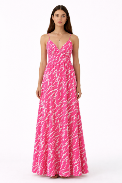 صورة فستان وردي منقوش بحمالات رفيعة(Guess)