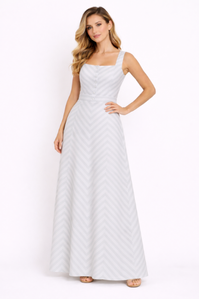 صورة فستان  رمادي فاتح بخطوط بيضاء (Guess)