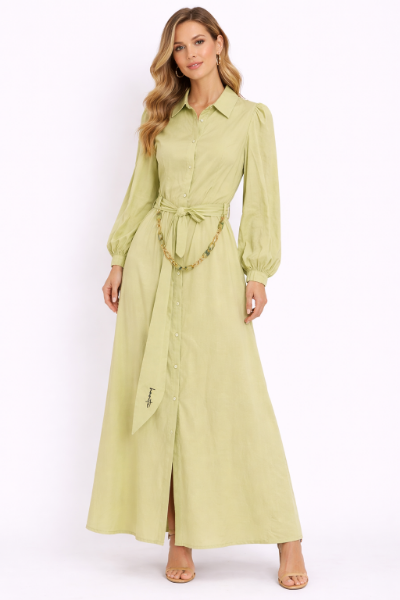 صورة فستان ليموني قصير بأكمام منفوخة (Guess)