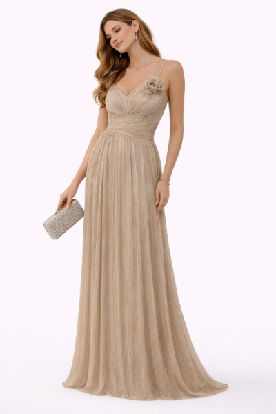 صورة فستان سواريه ذهبي بليسيه وردة(Hanita)