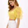صورة بلوزة صفراء شفافة بأكمام منفوخة (Hanita)