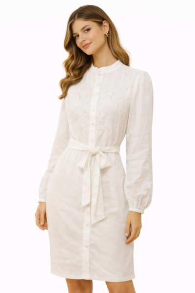 صورة فستان كتان أبيض مطرز فاخر(Guess)