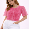 Picture of Fuchsia ruffled cropped puff-sleeve top (HANITA)