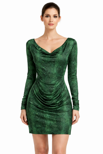 صورة فستان سهرة قصير بنقشة الثعبان (Guess)