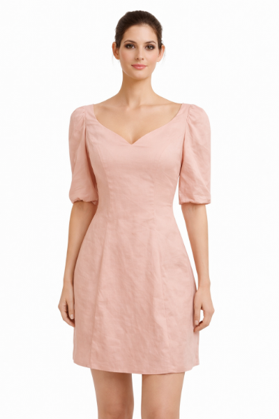 صورة فستان كتان ناعم بأكمام منتفخة (Guess)