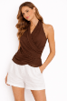 Picture of Elegant brown draped cowl-neck blouse(Hanita)