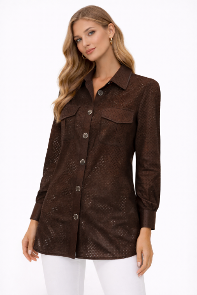 صورة قميص بني مفرغ بجيوب أمامية(hanita)