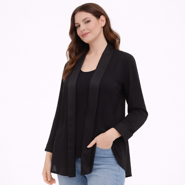 صورة بلوزة كيمونو سوداء كاجوال أنيقة (Hanita)