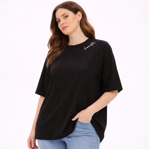 صورة بلوزة تيشرت سوداء واسعة عصرية ( Hanita)