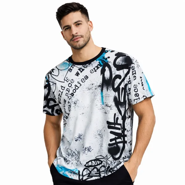 صورة تيشيرت أبيض بطبعات جرافيتي عصرية (IN SIDE)