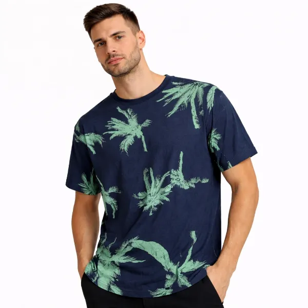 صورة تيشيرت كحلي بنقشة نخل استوائية (IN SIDE)