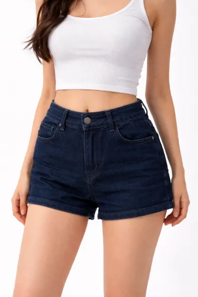 صورة شورت جينز حريمي أزرق داكن (inside)