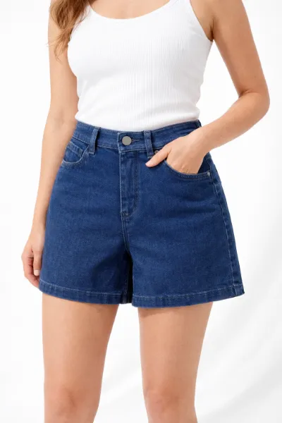 صورة شورت جينز حريمي أزرق غامق (inside)