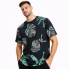 صورة تيشيرت أسود بنقشة أوراق استوائية (IN SIDE)