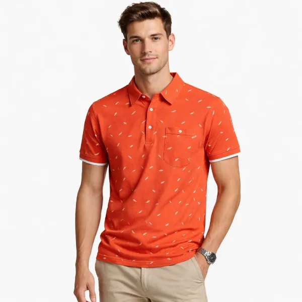 صورة قميص بولو برتقالي بنقشة عصرية (IN SIDE)