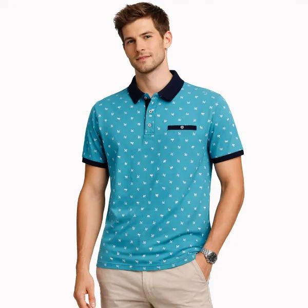 صورة قميص بولو فيروزي بنقشة عصرية (IN SIDE)