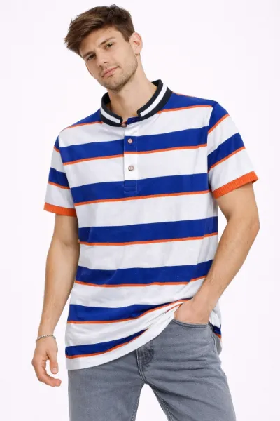 صورة تيشيرت رجالي مخطط أزرق وأبيض (inside)