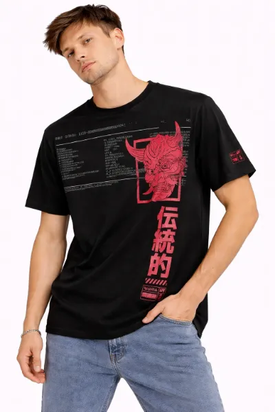 صورة تيشيرت رجالي جرافيك ياباني أسود (INSIDE)