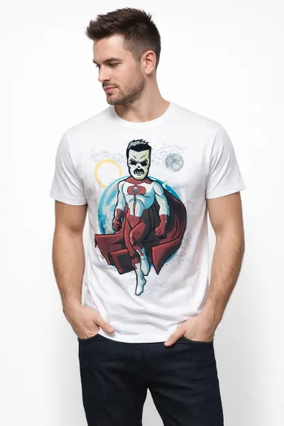 صورة تيشيرت رجالي بطبعة بطل خارق أبيض (INSIDE)