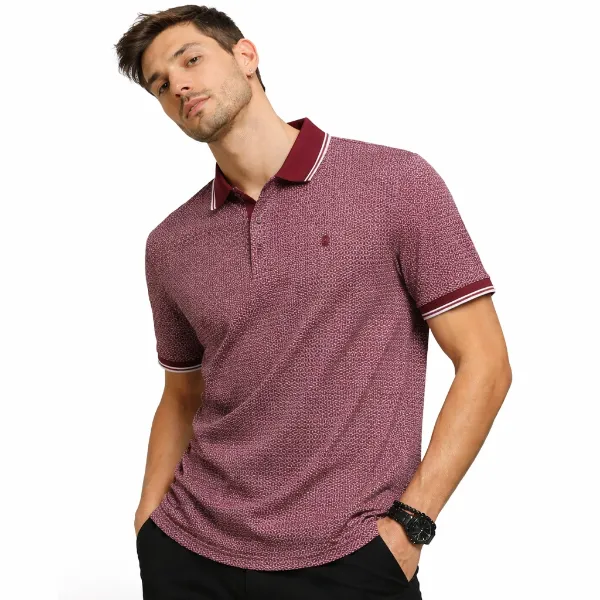 صورة تيشرت بولو عنابي بنقشة فهد عصرية(IN SIDE)