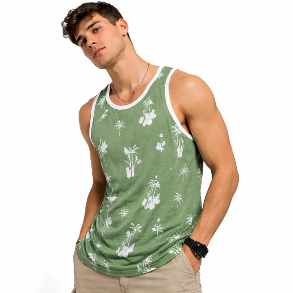 صورة تيشيرت كـات زيتي بنقشة نخيل صيفية (IN SIDE)