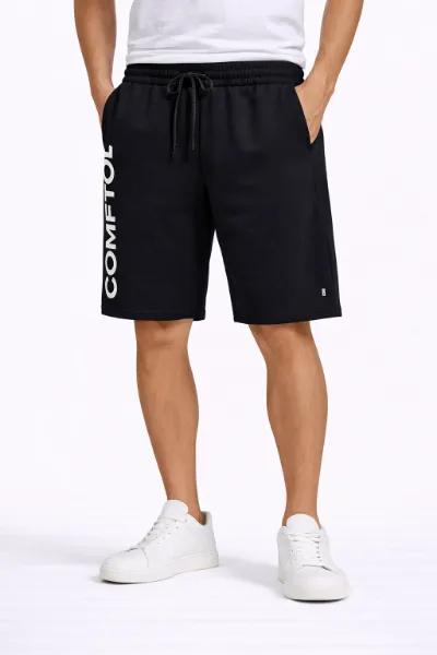 صورة شورت رياضي أسود رجالي بطباعة جانبية (INSIDE)
