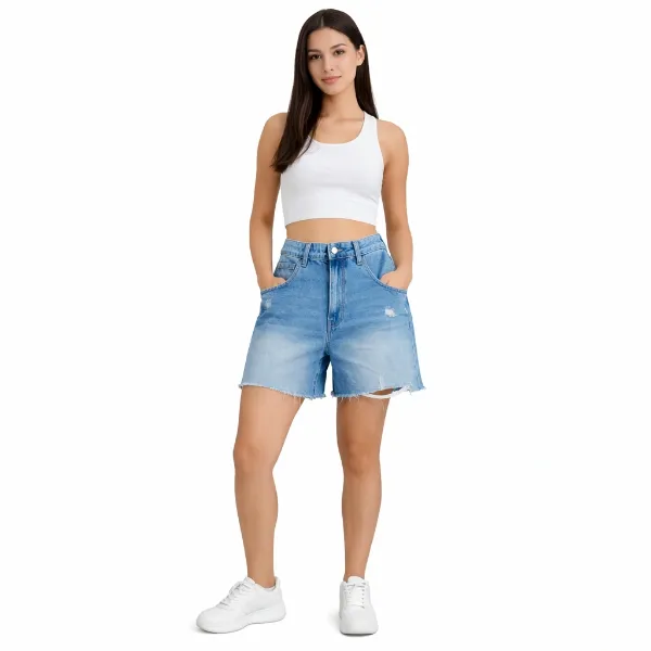 صورة شورت جينز فاتح عصري مريح (inside)