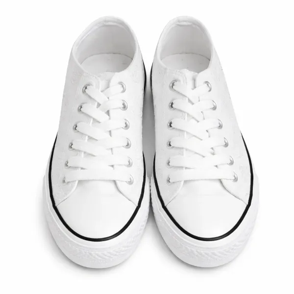 صورة كوتشي حريمي أبيض منخفض برقشة بارزة  (INSIDE)