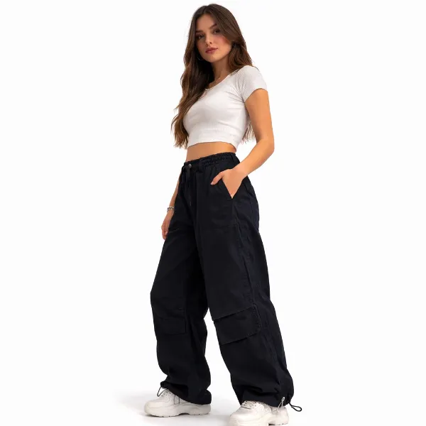 صورة بنطلون كارجو باجي أسود واسع(INSIDE)