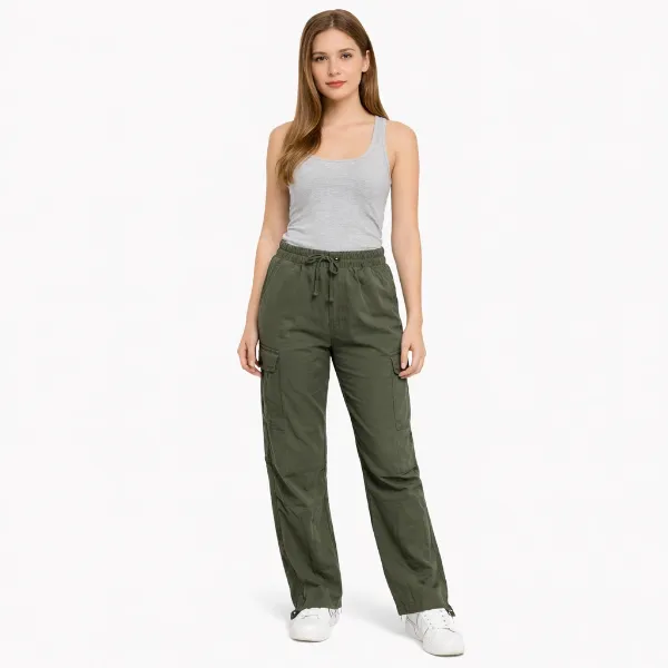 صورة بنطلون كارجو زيتي مريح واسع(INSIDE)