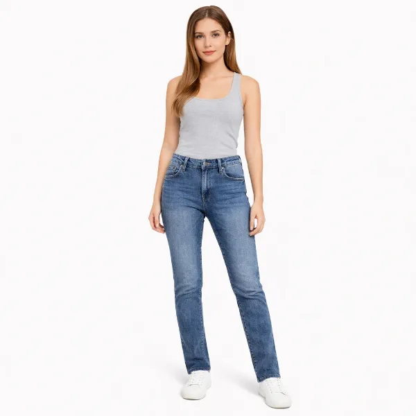 صورة جينز أزرق مستقيم الساق مريح (INSIDE)