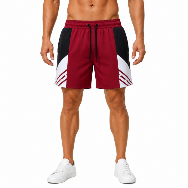 Picture of Burgundy Geometric Athletic Shorts(INSIDE)