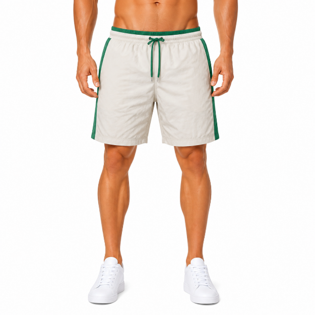 Picture of Beige Green-Accent Athletic Shorts(INSIDE)