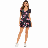 Picture of Black Pink Floral Skater Dress(INSIDE)